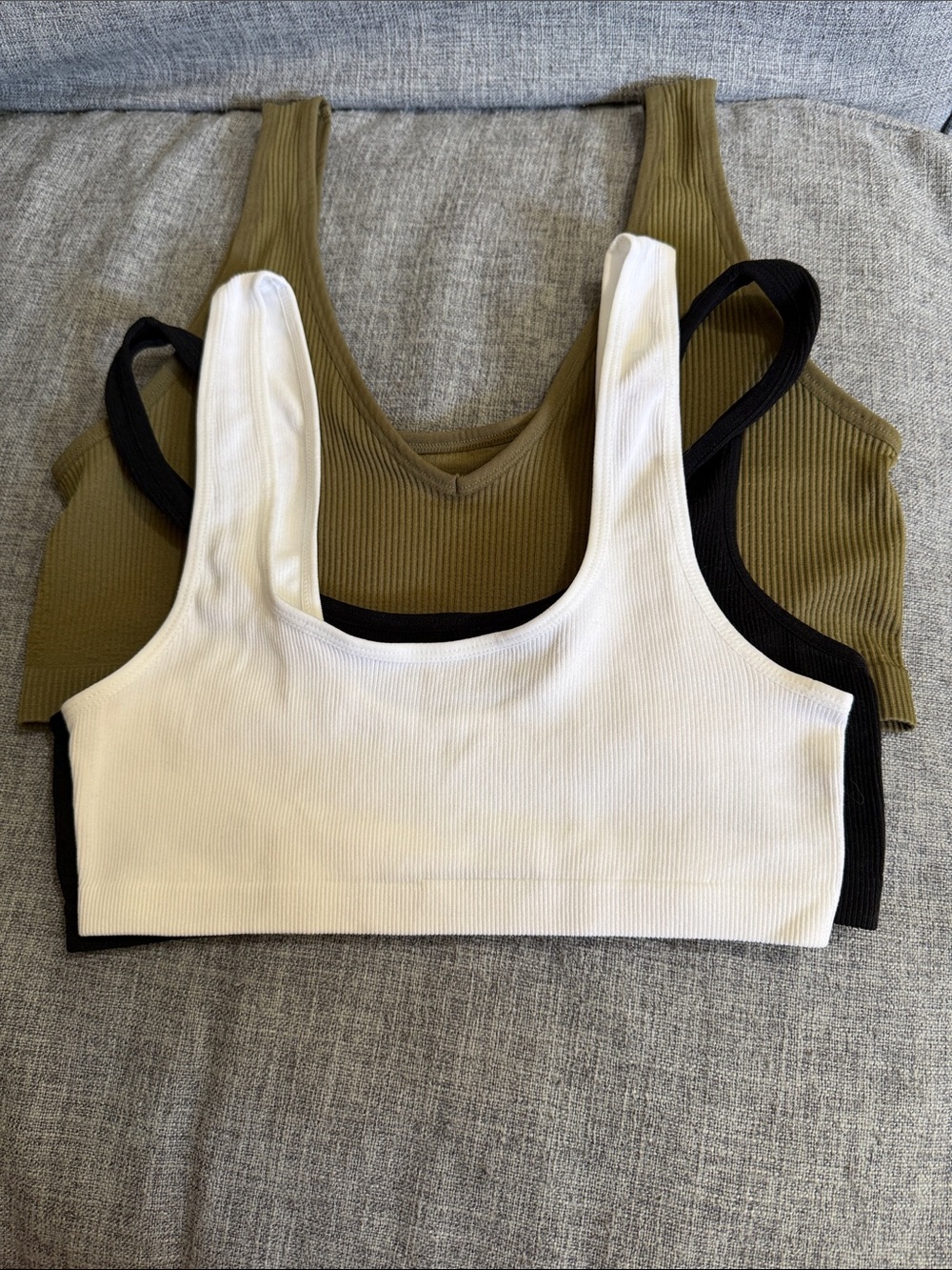Colsie Ribbed Scoop Bralette Set in White, Black & Olive